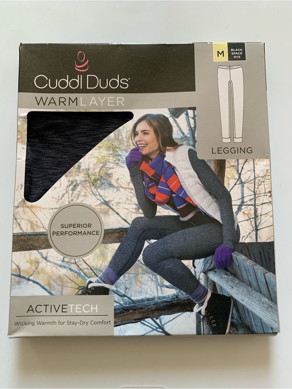 Cuddl Duds Women’s Medium WarmLayer Black Space Dye Leggings NWT